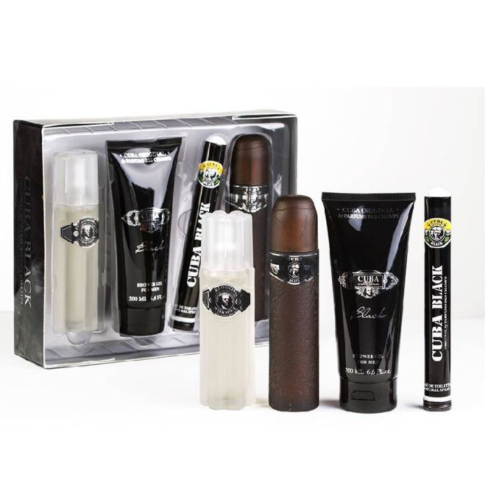 Cuba Black set eau de toilette spray 100ml + eau de toilette spray 35ml + shower gel 200ml + aftershave spray 100ml