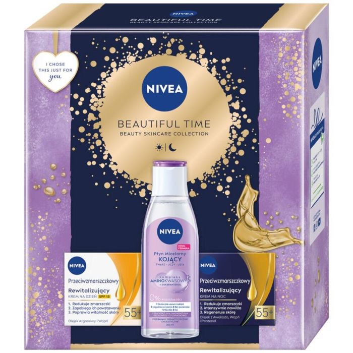 Nivea Beautiful Time soothing micellar lotion 200ml + day cream 55+ 50ml + night cream 55+ 50ml