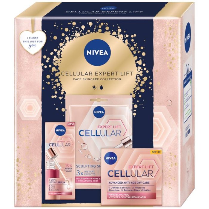 Nivea Cellular Expert Lift face serum 30ml + anti-age day cream SPF30 50ml + cooling-modeling sheet mask 1pc