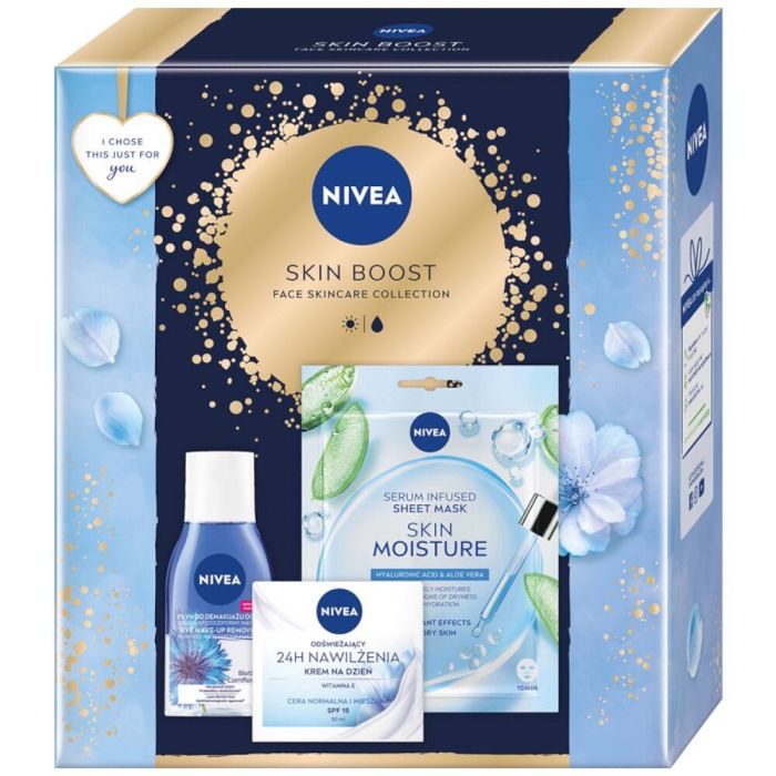 Nivea Skin Boost refreshing day cream 50ml + biphasic eye makeup remover 125ml + moisturizing sheet mask 1pc