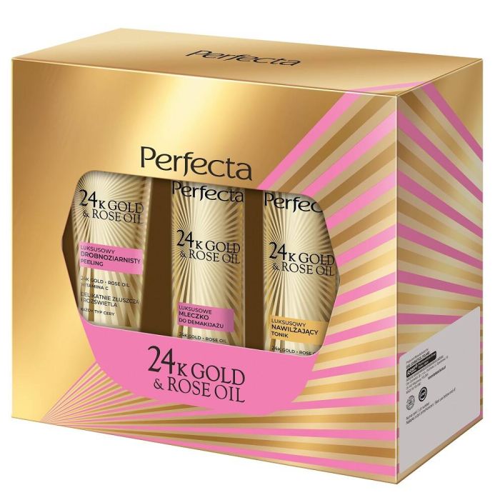 Perfecta 24K Gold & Rose Oil scrub 75g + tonic 200ml + makeup remover milk 200ml